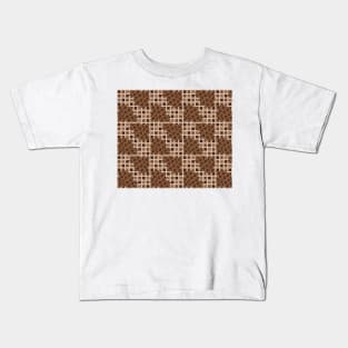 Brown Squares And Hibiscus Kids T-Shirt